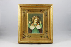 Madonna delle Grazie patrona di Faenza. Pictografia su legno con foglia oro.