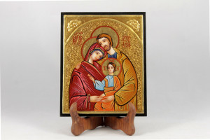 Icona Sacra Famiglia dipinta a mano.