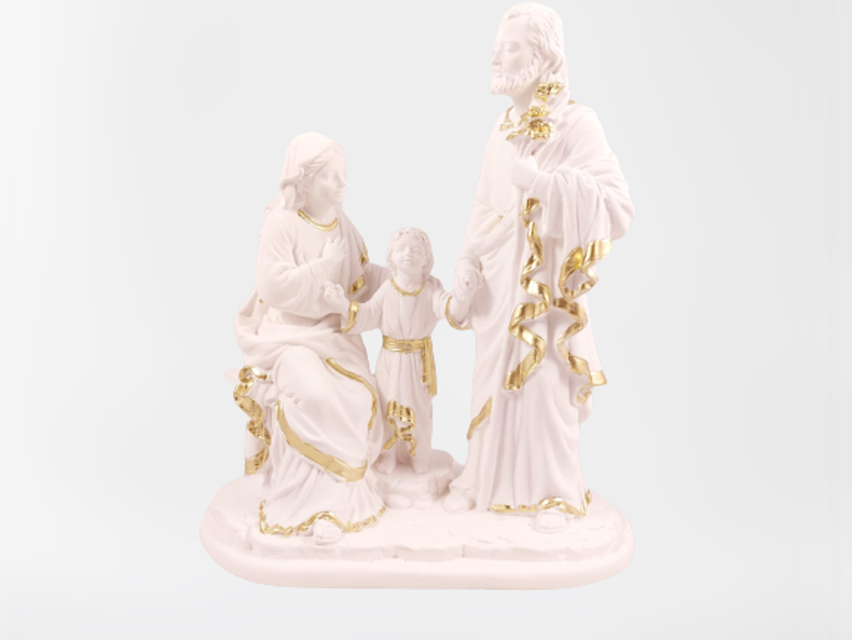 Statua Sacra Famiglia resina bianca dipinta a mano.